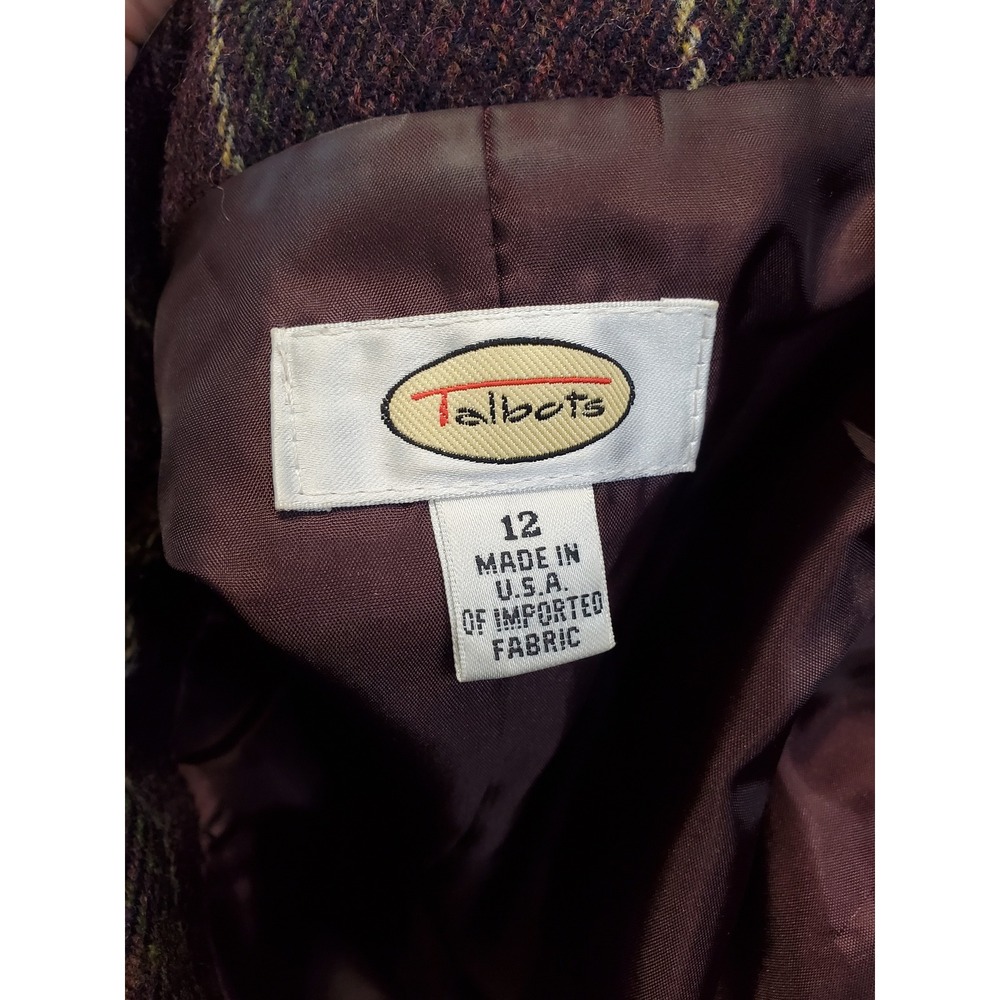 Talbots Purple Wine Plaid Wool Blazer Women 12 Academia Twee Office Classic - Picture 10 of 11